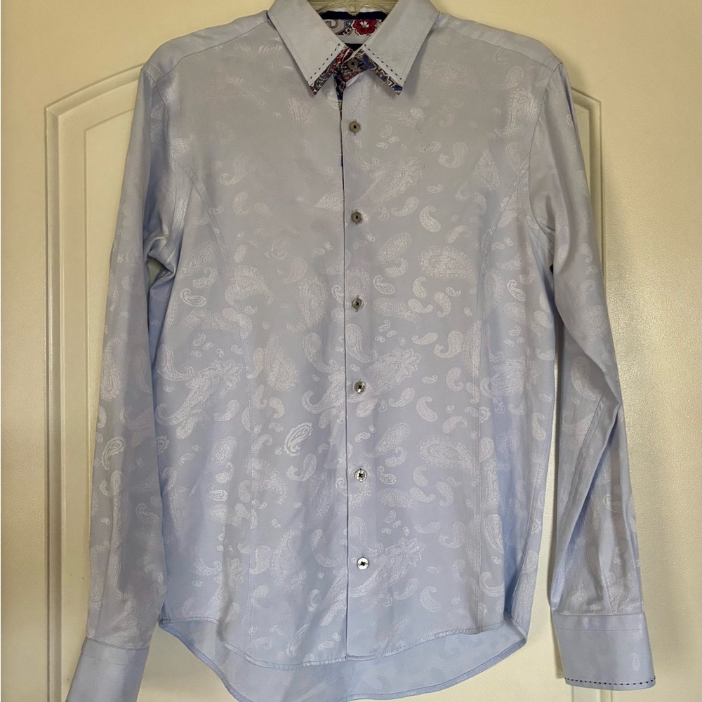Eight X Men's light blue Dress Shirt with paisley print size medium - Picture 7 of 8